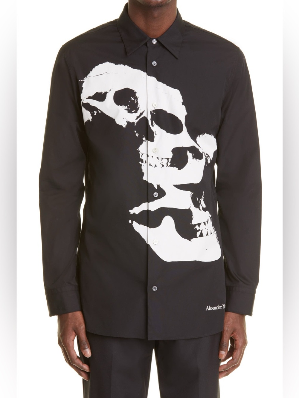 Alexander McQueen Skull Print Longline Button-Up Shirt 15++/M